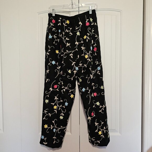 Women's Talbots Petites Irish Linen Embroidered Floral Crop Pants‎ Size 10 - Picture 2 of 8